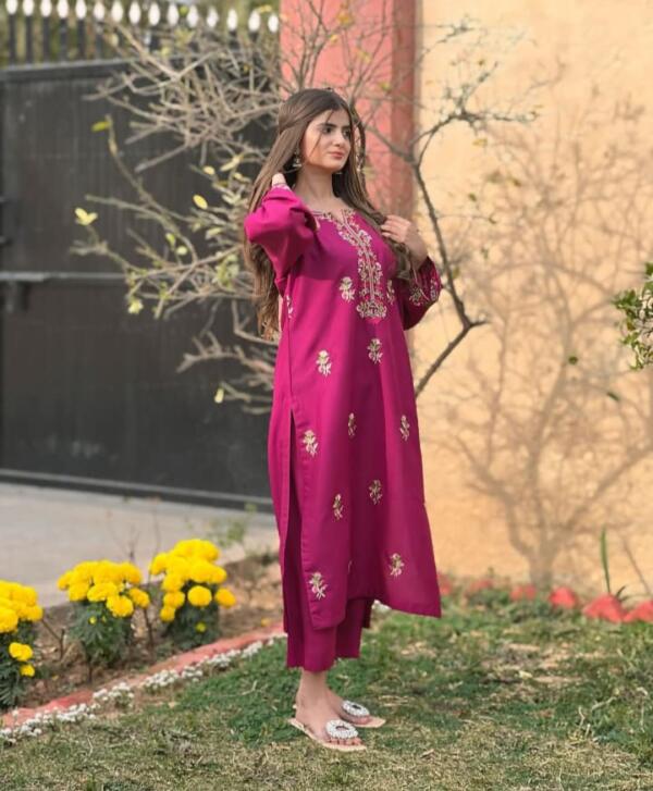 Magenta Stitched Winter 2-Piece Suit - Image 4