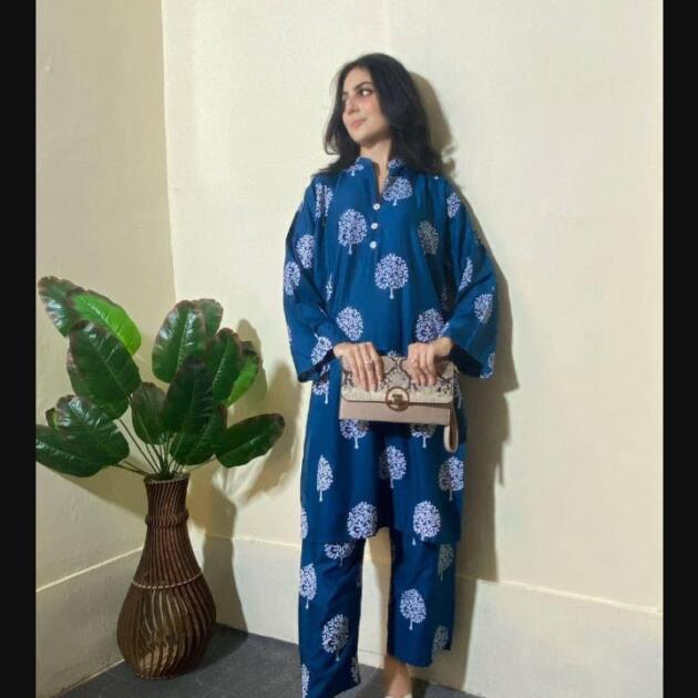 2Pcs Stitched Summer Printed Suit