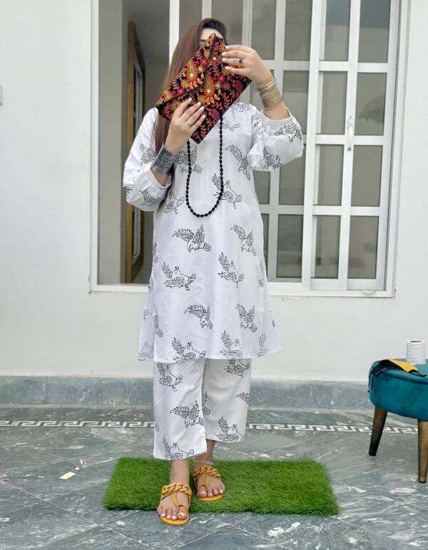 Stitched Summer Printed Suit 2Pcs - Image 3