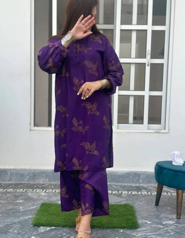 Stitched Summer Printed Suit 2Pcs - Image 4