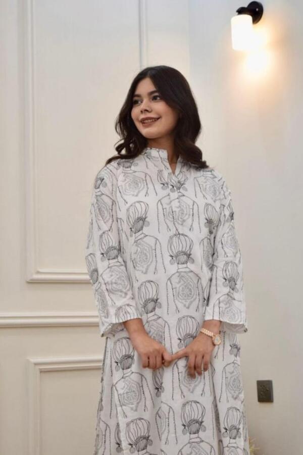 2Pcs Stitched Dure Fishan Linen Block Printed Shirt And Trouser - Image 4