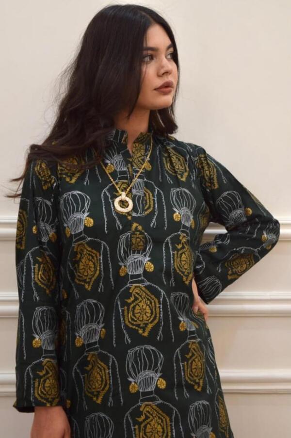 2Pcs Stitched Dure Fishan Linen Block Printed Shirt And Trouser - Image 7