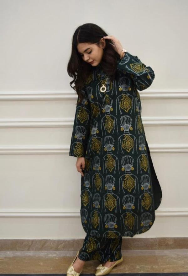 2Pcs Stitched Dure Fishan Linen Block Printed Shirt And Trouser - Image 8