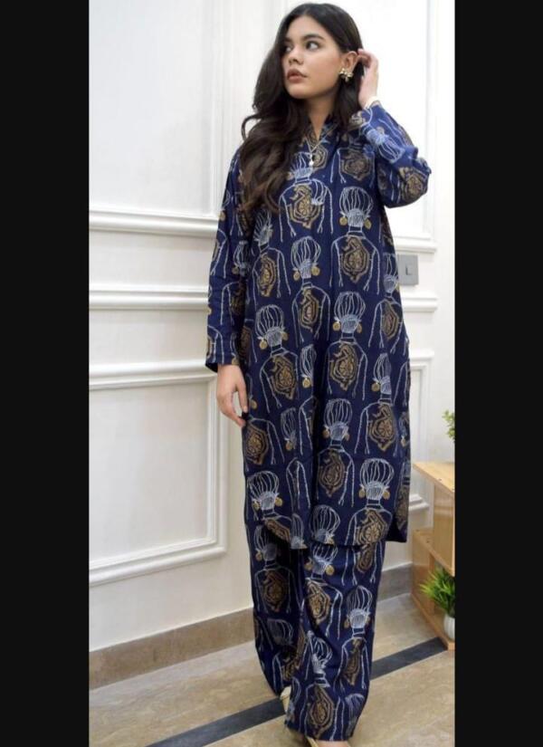 2Pcs Stitched Dure Fishan Linen Block Printed Shirt And Trouser - Image 9