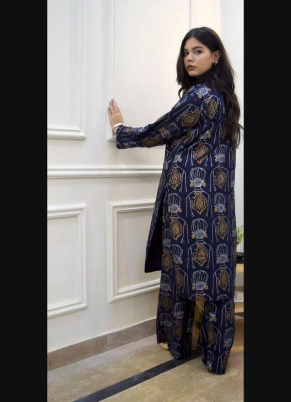 2Pcs Stitched Dure Fishan Linen Block Printed Shirt And Trouser - Image 10