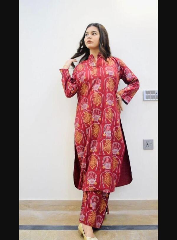 2Pcs Stitched Dure Fishan Linen Block Printed Shirt And Trouser - Image 12