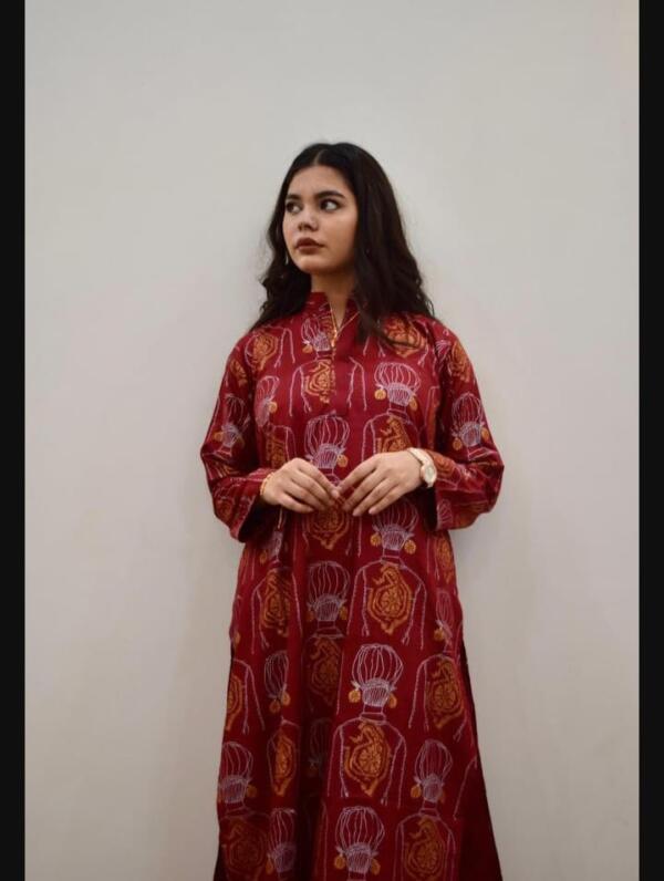 2Pcs Stitched Dure Fishan Linen Block Printed Shirt And Trouser - Image 13