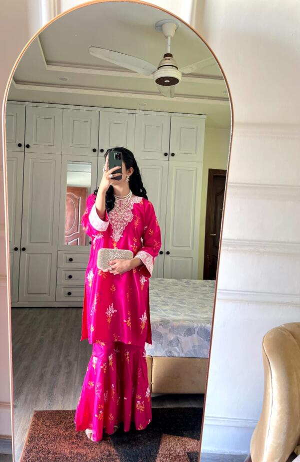 FANCY EMBROIDERY PATCH SHARARA TWO PIECE SUITS (Fine Quality) - Image 9