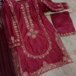 Sequence Embroidered on Shirt, Sleeves with Embroidered Trouser 3PCs - Image 10