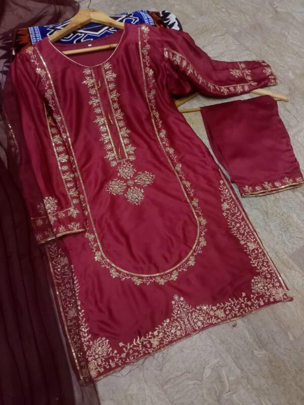 Sequence Embroidered on Shirt, Sleeves with Embroidered Trouser 3PCs - Image 10