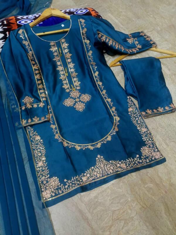 Sequence Embroidered on Shirt, Sleeves with Embroidered Trouser 3PCs - Image 12