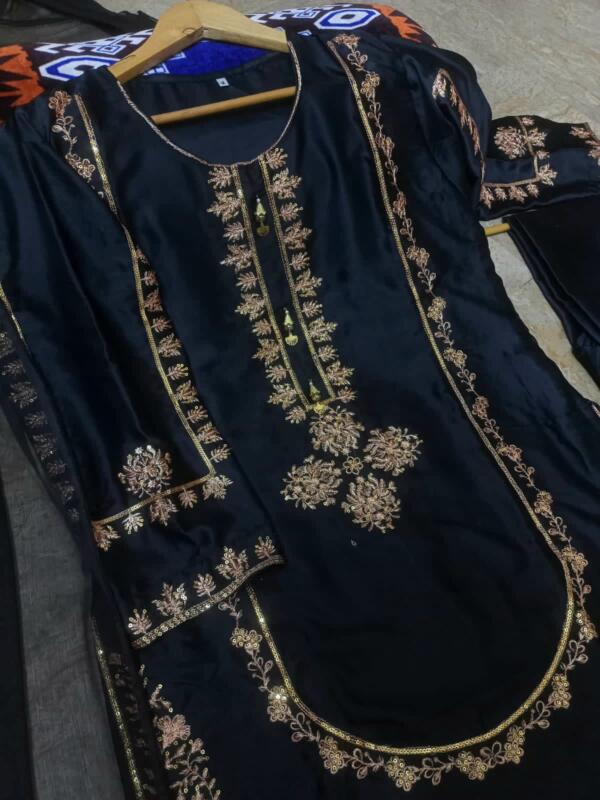 Sequence Embroidered on Shirt, Sleeves with Embroidered Trouser 3PCs - Image 9