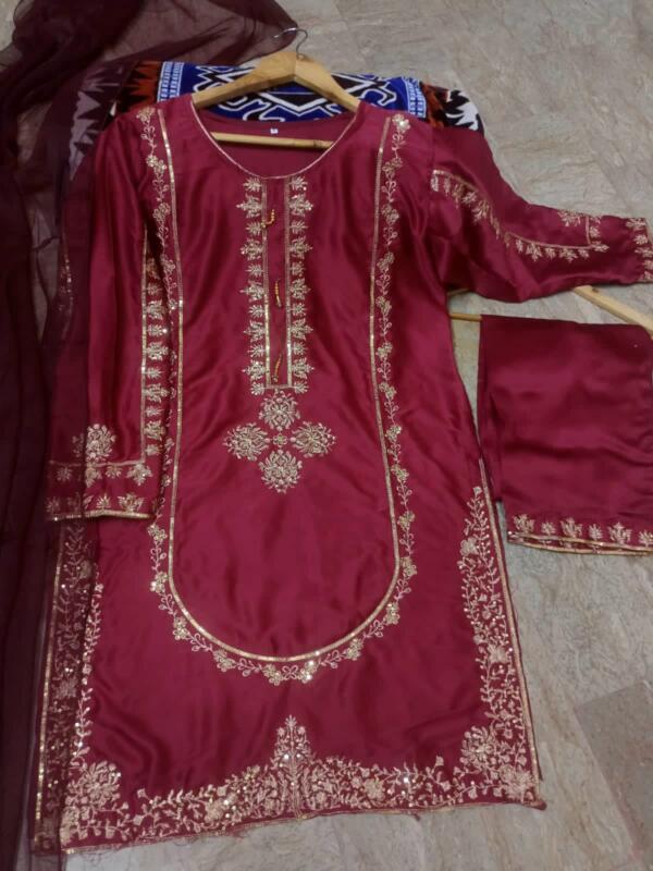 Sequence Embroidered on Shirt, Sleeves with Embroidered Trouser 3PCs - Image 11