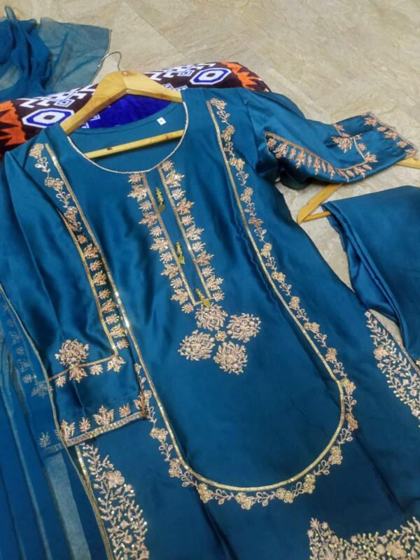Sequence Embroidered on Shirt, Sleeves with Embroidered Trouser 3PCs - Image 13