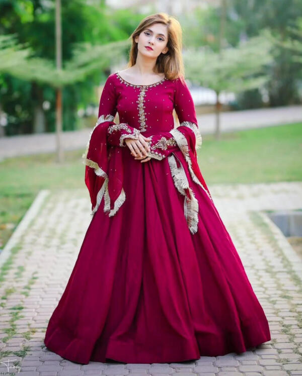 Neck, Sleeves Embroidered with Pearls Attached Long Maxi With Lace Work Dupatta 3PCs - Image 4