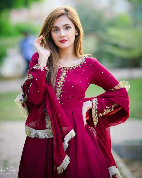 Neck, Sleeves Embroidered with Pearls Attached Long Maxi With Lace Work Dupatta 3PCs - Image 3
