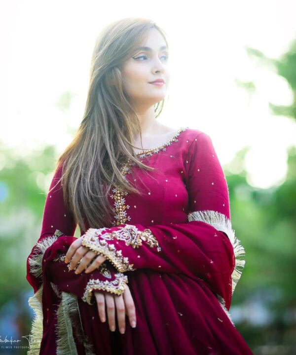 Neck, Sleeves Embroidered with Pearls Attached Long Maxi With Lace Work Dupatta 3PCs - Image 2