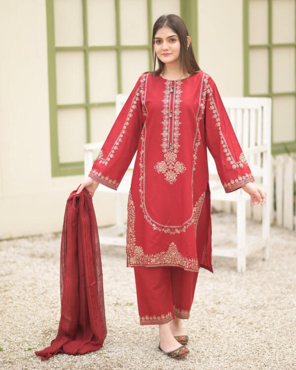 Sequence Embroidered on Shirt, Sleeves with Embroidered Trouser 3PCs - Image 7