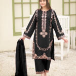 Sequence Embroidered on Shirt, Sleeves with Embroidered Trouser 3PCs