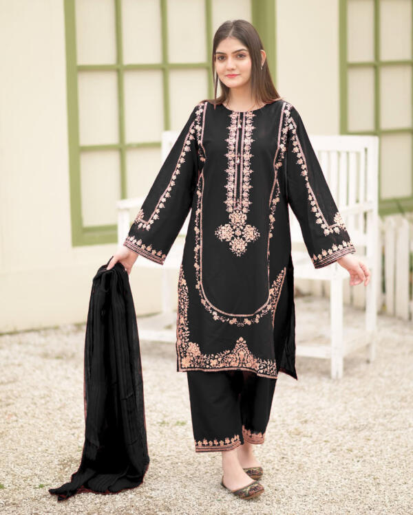 Sequence Embroidered on Shirt, Sleeves with Embroidered Trouser 3PCs