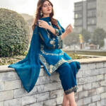 Sequence Embroidered on Shirt, Sleeves with Embroidered Trouser 3PCs - Image 4