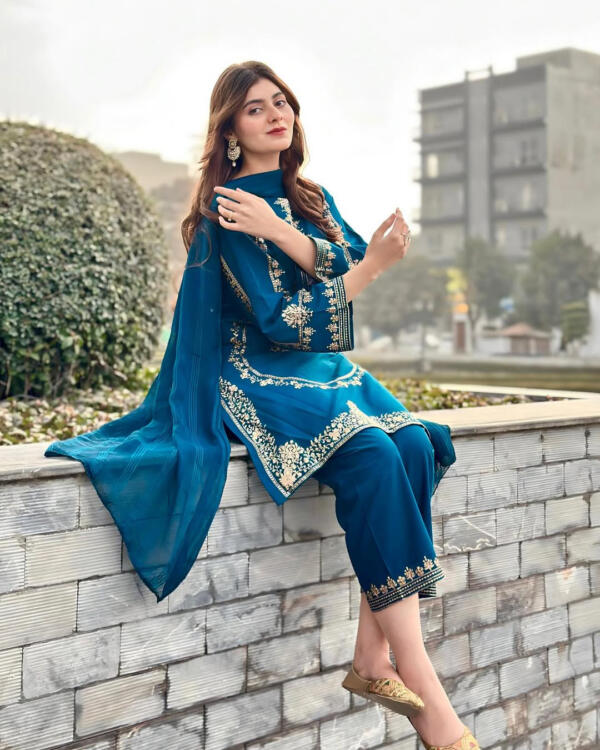 Sequence Embroidered on Shirt, Sleeves with Embroidered Trouser 3PCs - Image 4