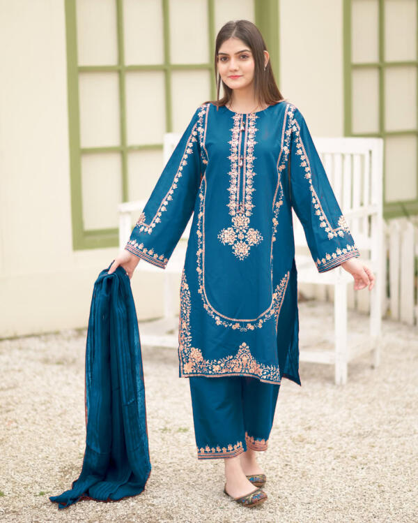 Sequence Embroidered on Shirt, Sleeves with Embroidered Trouser 3PCs - Image 3