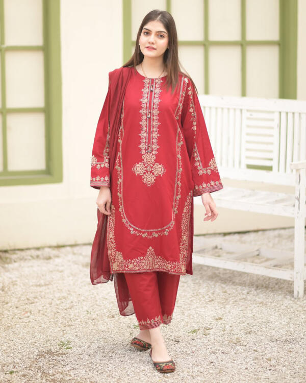 Sequence Embroidered on Shirt, Sleeves with Embroidered Trouser 3PCs - Image 6