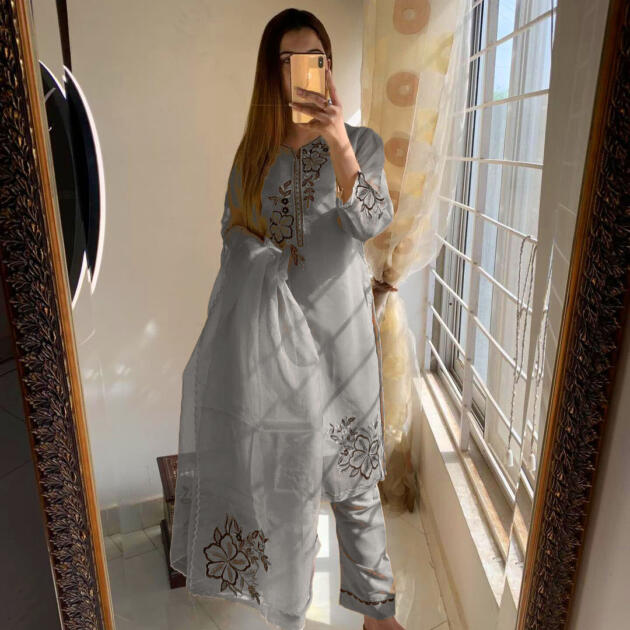 Neck, Cut work Daman, Sleeves Embroiderd with Embroidered Dupatta and Trouser 3PCs