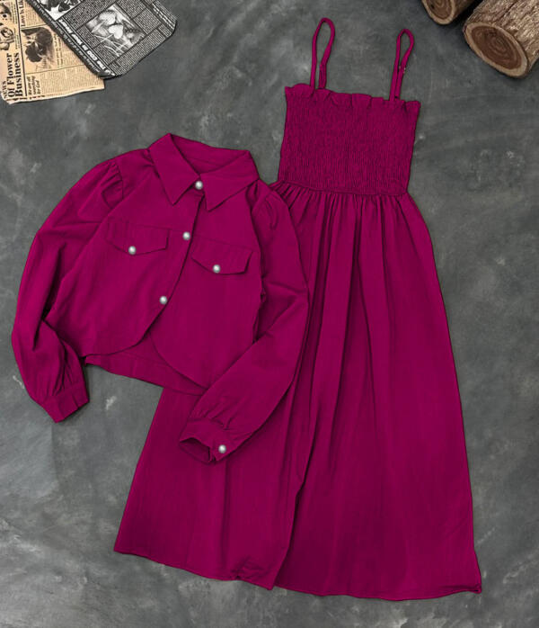Kaaj Button Coaty with Gazzer Romper Frock 2PCs - Image 7
