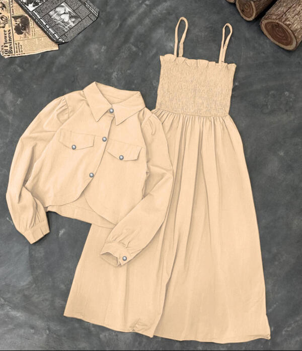 Kaaj Button Coaty with Gazzer Romper Frock 2PCs - Image 6
