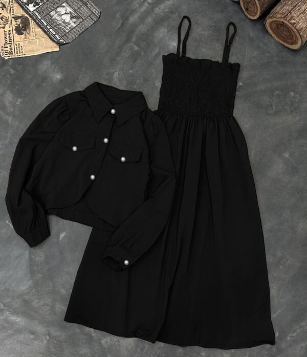 Kaaj Button Coaty with Gazzer Romper Frock 2PCs - Image 5