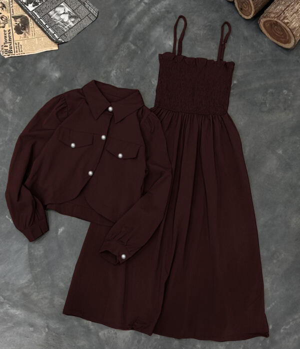 Kaaj Button Coaty with Gazzer Romper Frock 2PCs - Image 4