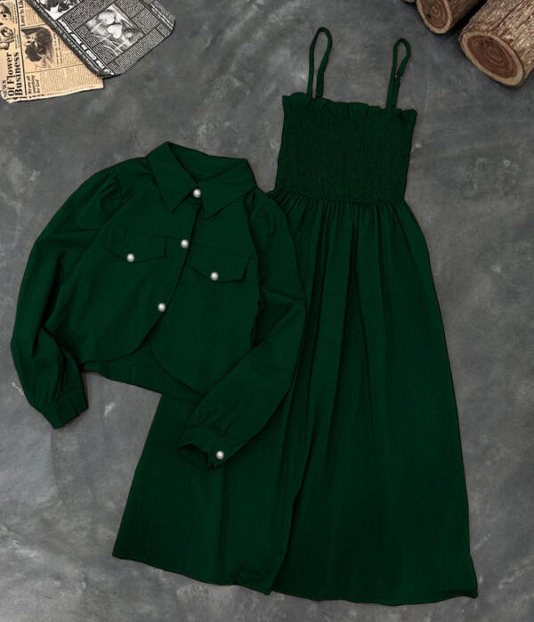 Kaaj Button Coaty with Gazzer Romper Frock 2PCs - Image 3