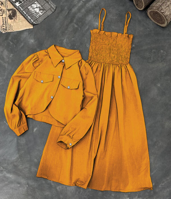 Kaaj Button Coaty with Gazzer Romper Frock 2PCs - Image 2