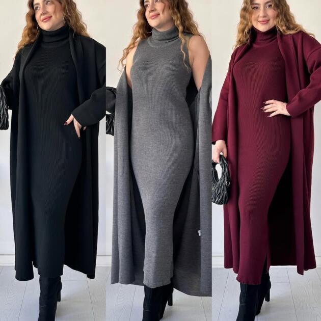 Winter Long BodyCon with Upper Coat 2Pcs