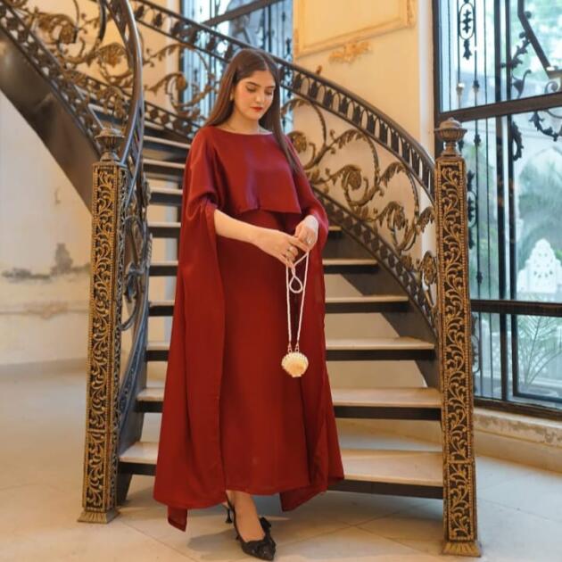 Silk Cap Shawl with long body fitted Maxi