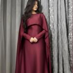 Full Sleeves Silk Cap Shawl Maroon Maxi