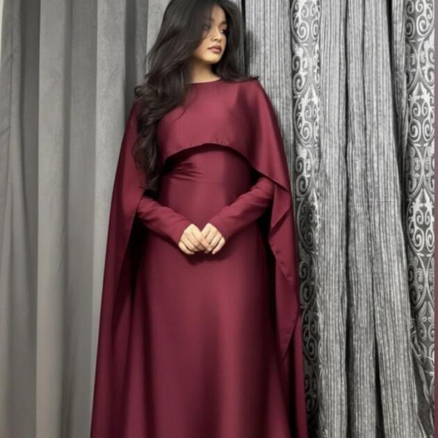 Full Sleeves Silk Cap Shawl Maroon Maxi